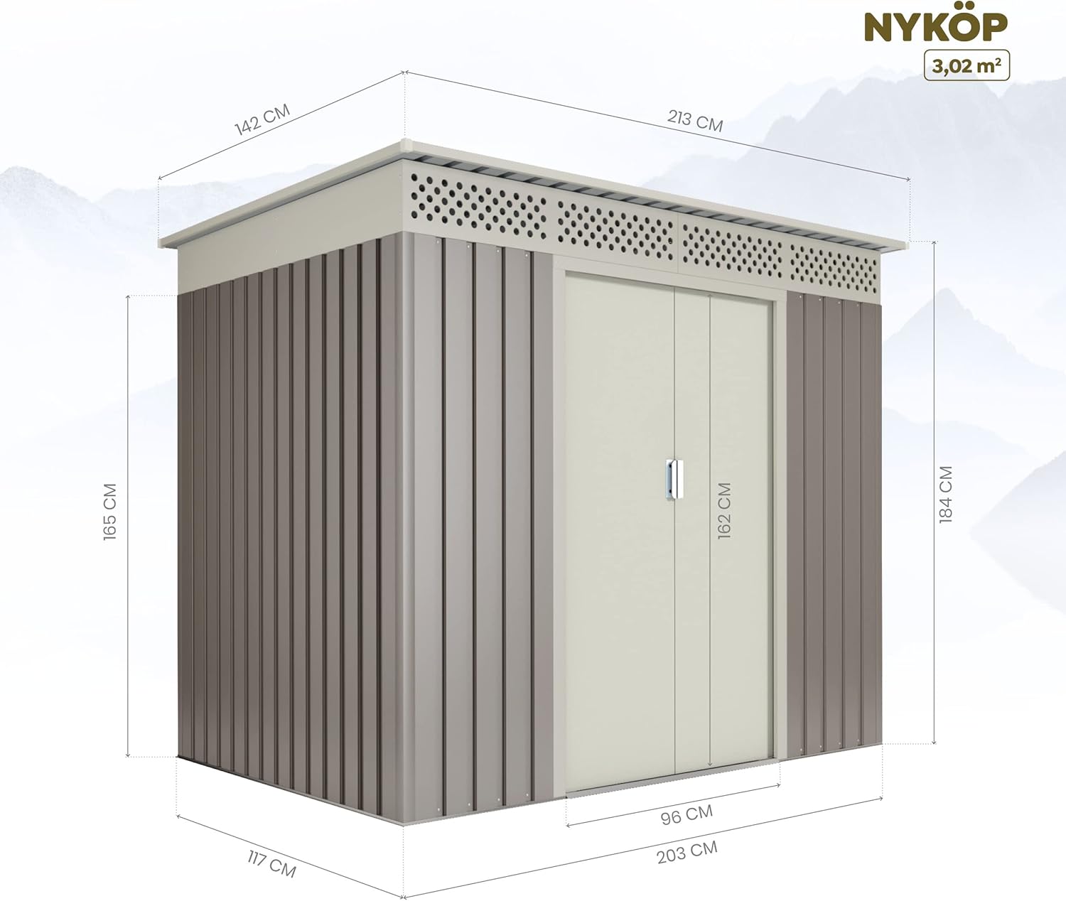 Hoggar - Nykop abri de jardin métal 3.02m², 213x142x184cm, garantie 10 ans