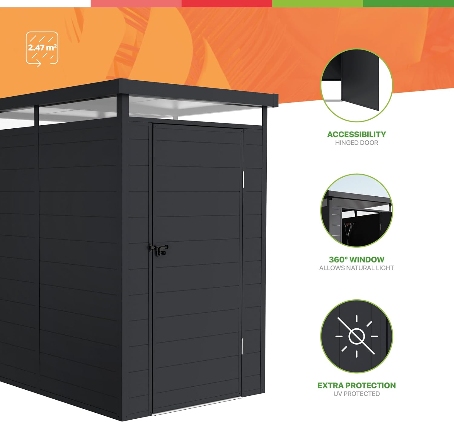 Wasabi - Abri jardin Terra, 2,47m², alu/PVC, UV, gris anthracite