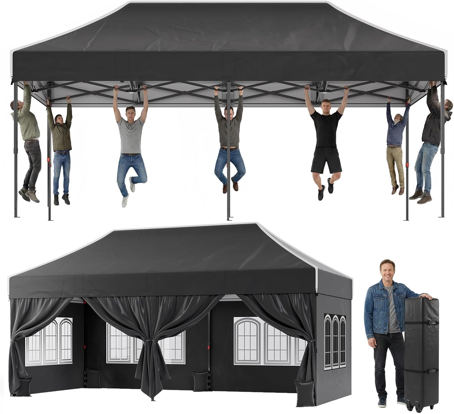 JUMMICO - Pavillon pliable série extrême - 3x6m - toit pointu, Oxford 110g, fixation renforcée, rangement, stabilité