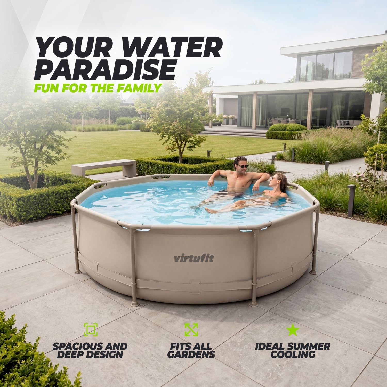 VirtuFit - Piscine ronde beige - Ø305x76 cm - Montage facile