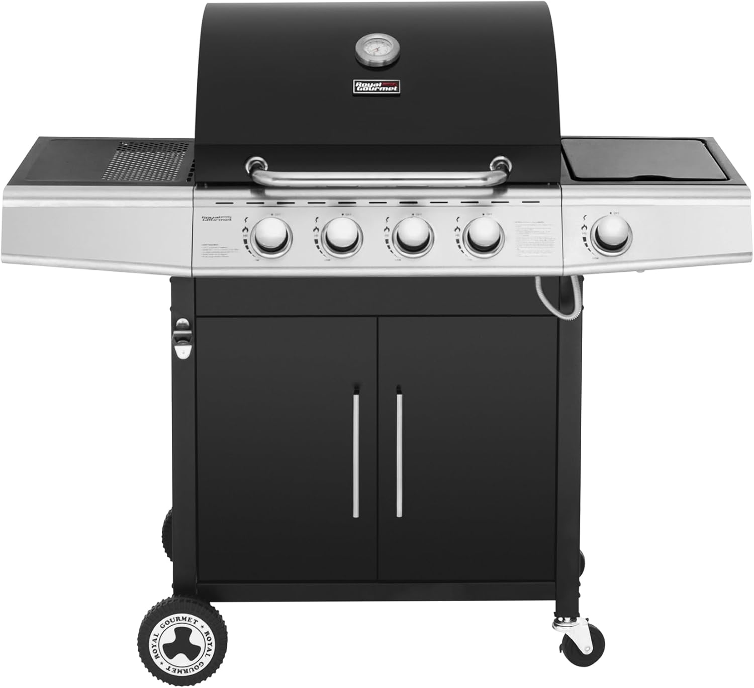 Royal Gourmet – Barbecue Série 4+1 – 14,5kW, inox, tablettes, 2 portes
