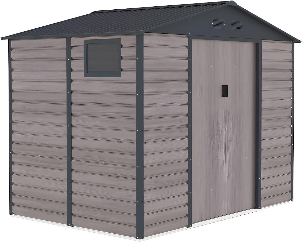 Vente-unique - ADELMO - abri jardin métal 5,40m² acier galva bois gris