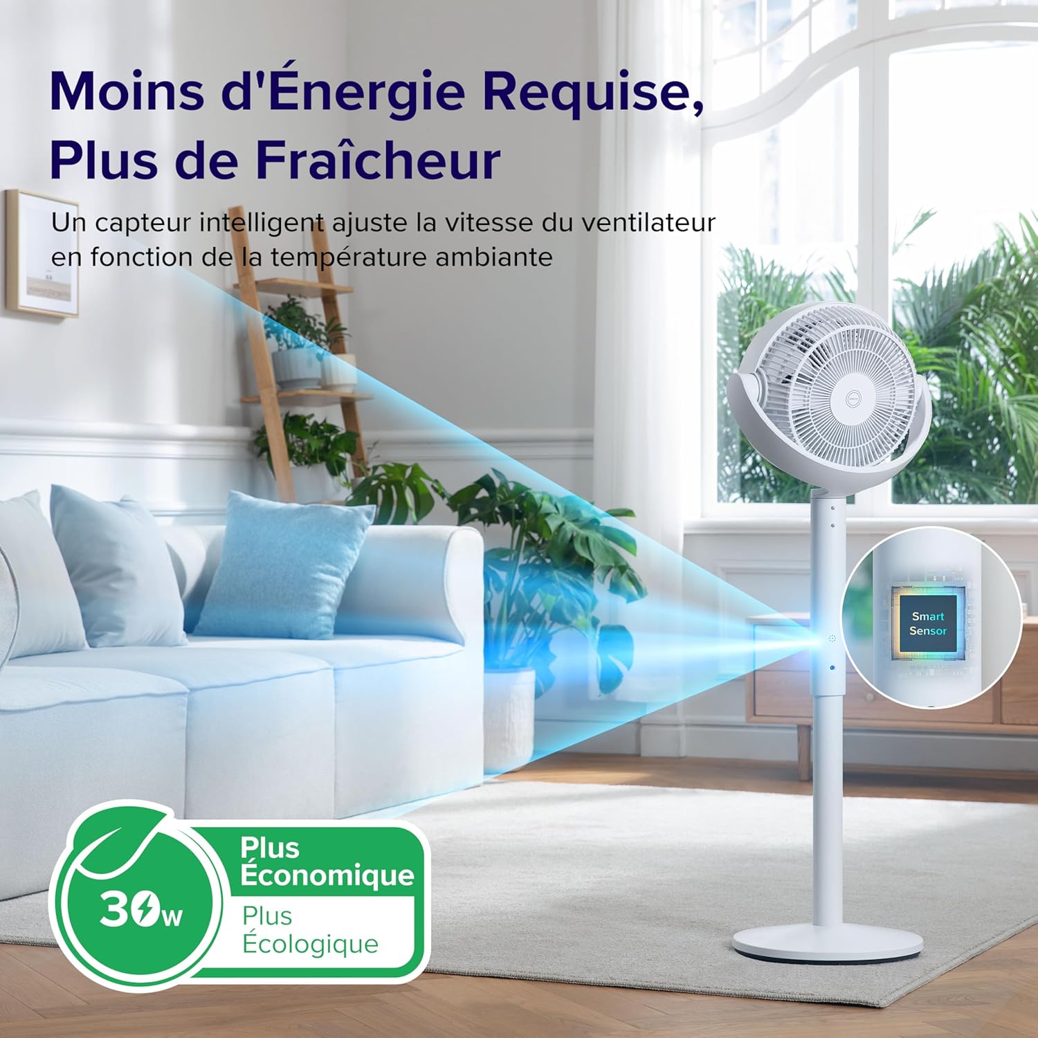 LEVOIT - ventilateur sur pied - réglable - silencieux, 2465 m³/h, 12 vitesses