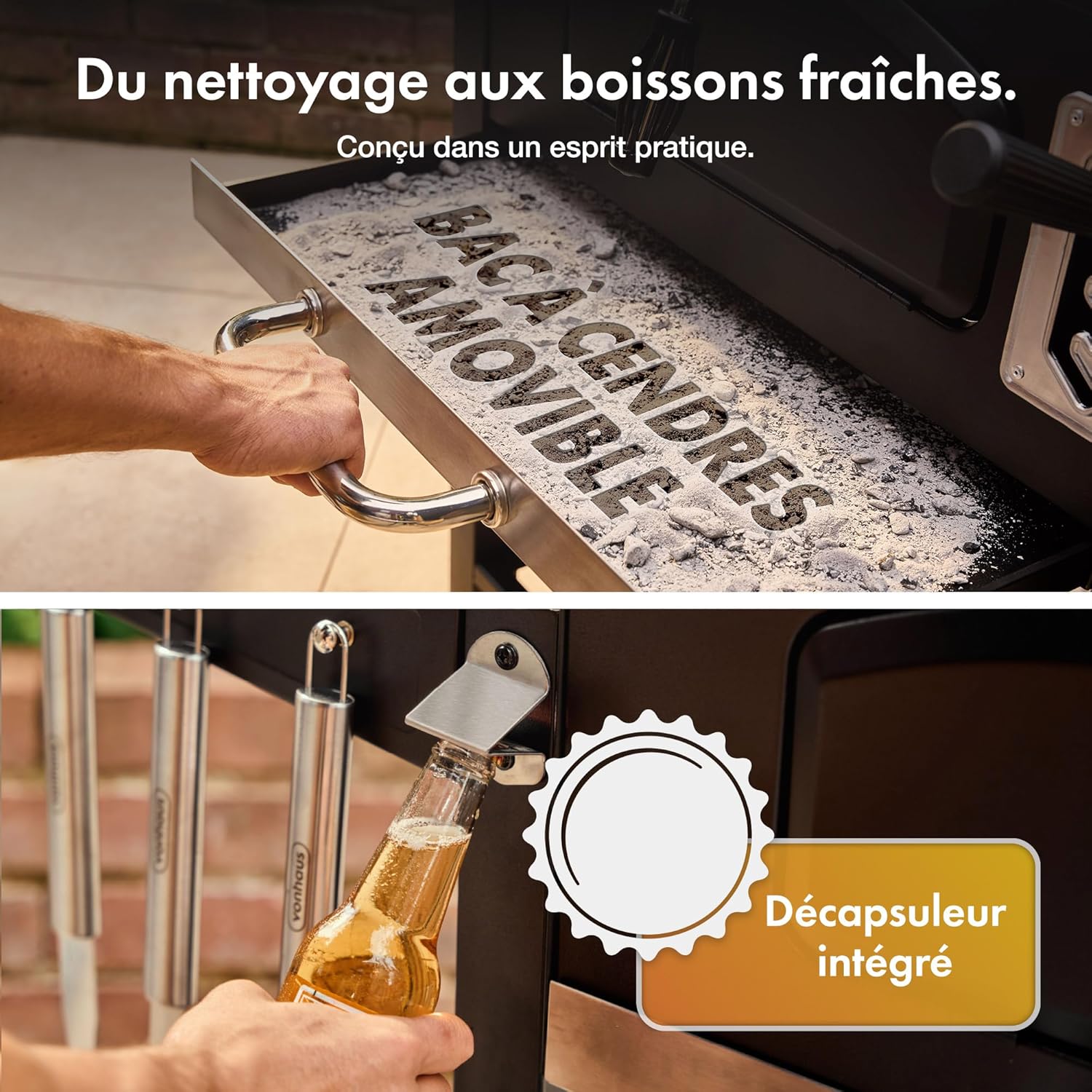 VonHaus - Barbecue XL - grande capacité, tablettes, fumoir, roues
