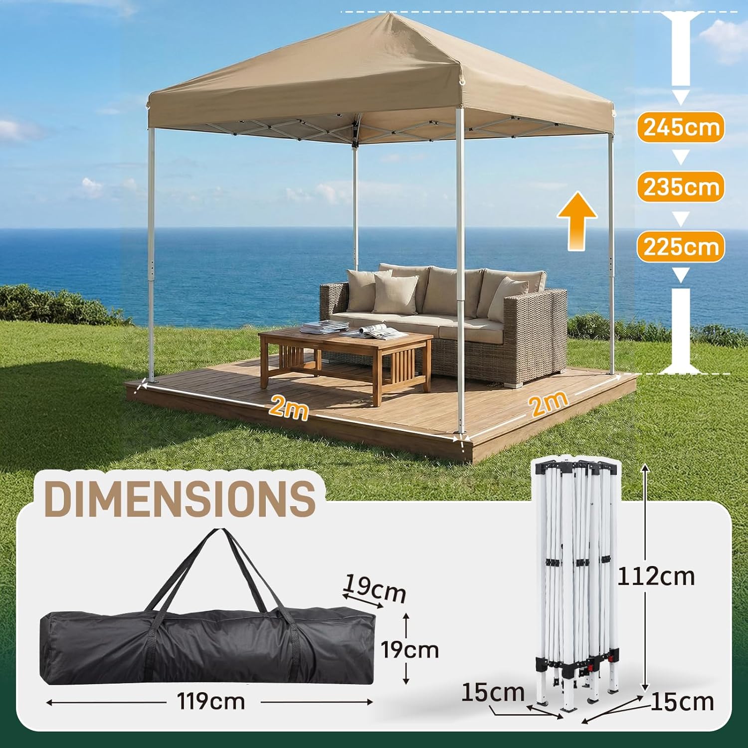 LEADZM - tonnelle pliante 2x2m - imperméable, anti-UV, 4 moustiquaires