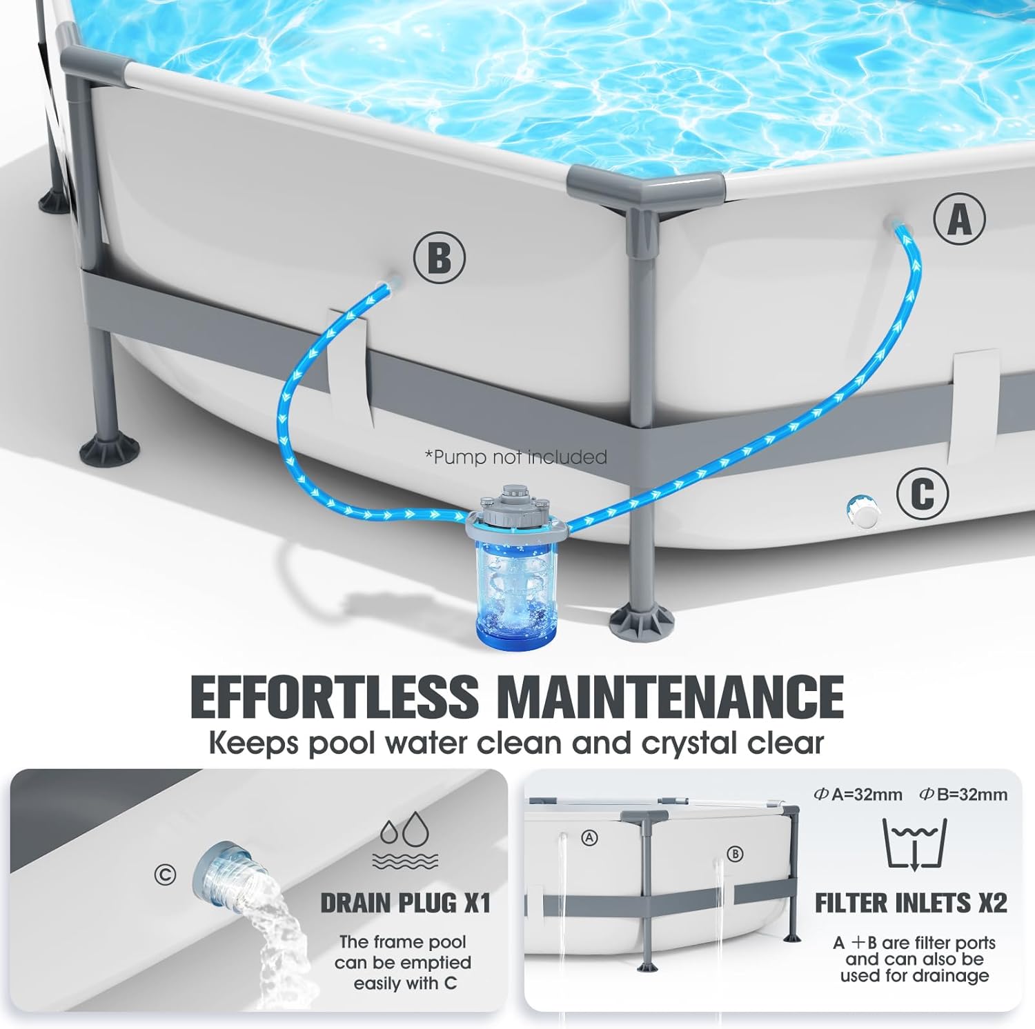 LanOcean Piscine Tubulaire Ronde 300x300x60cm, Piscine Hors Sol Ronde avec Matériau Anti-Crevaison, Grande Piscines Steel Frame Adulte Vidange Rapide, Piscines Tubulaire Jardin pour Toute la Famille
