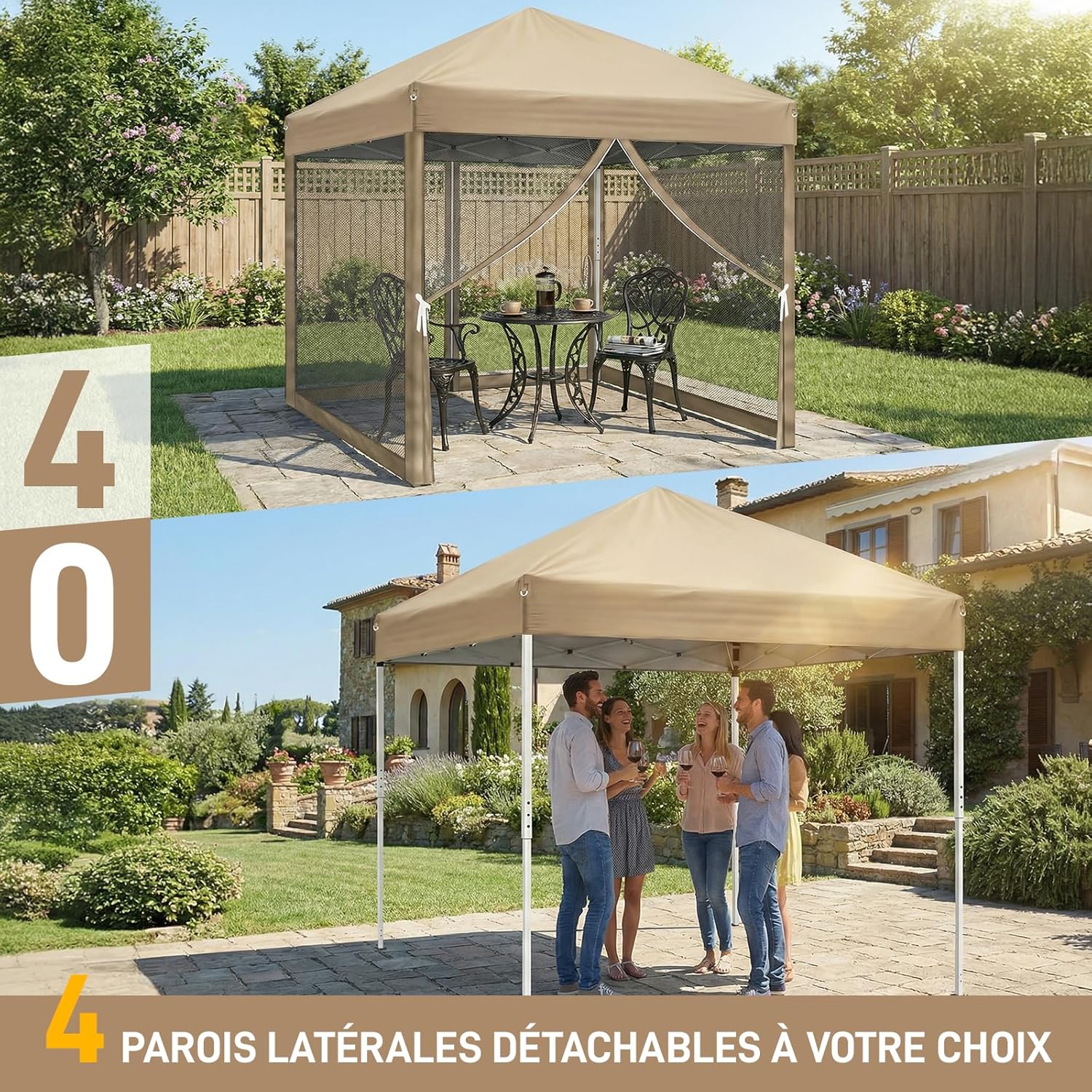 LEADZM - tonnelle pliante série - 3x3m - imperméable, anti-UV, moustiquaires