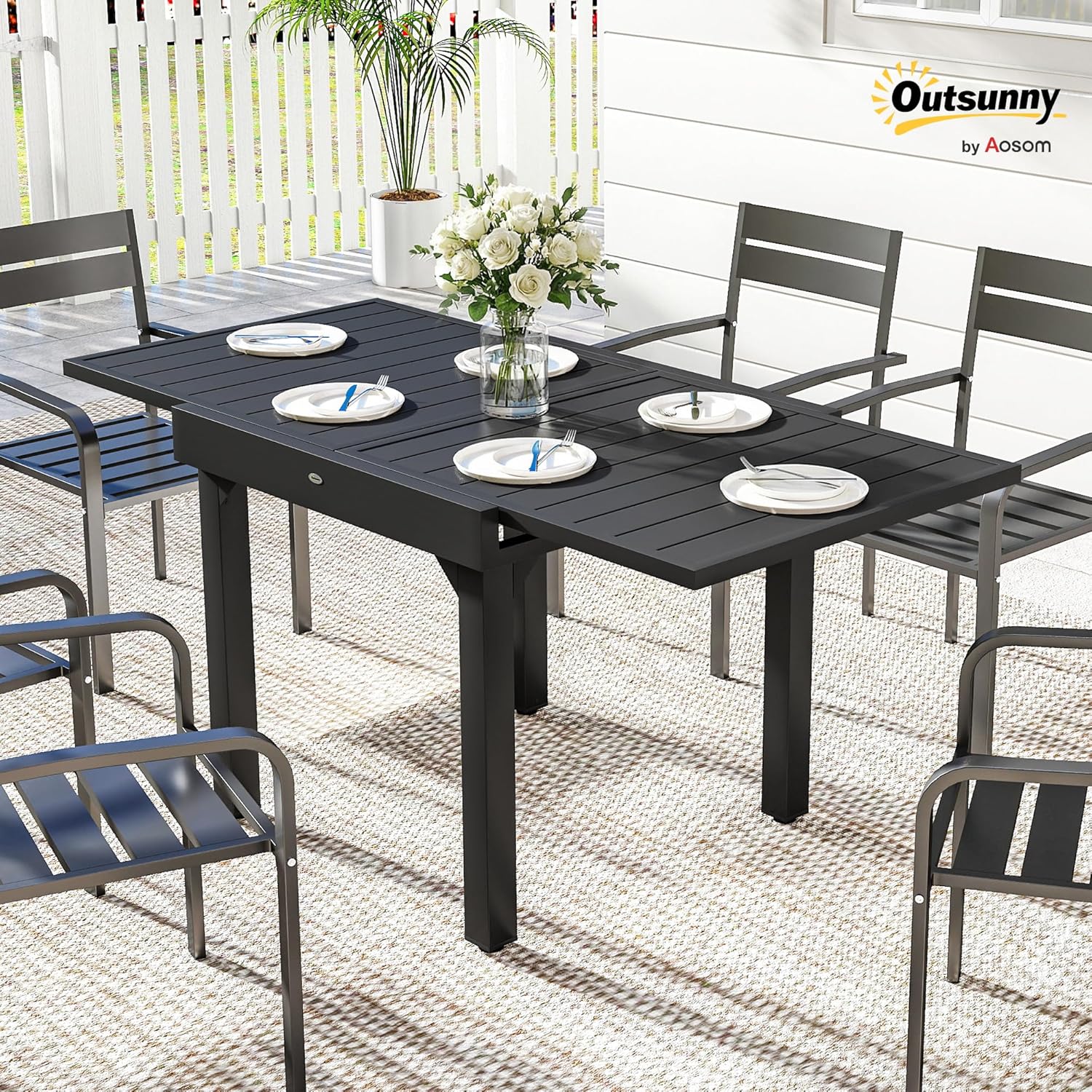 Outsunny - table extensible aluminium/acier - 160/80x80x75 cm - noire