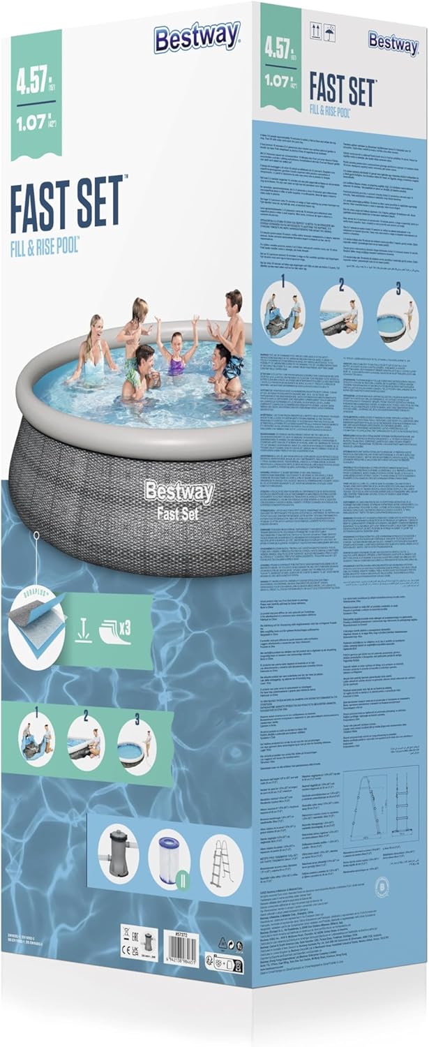 Bestway - Fast Set Rotin - 4.57x1.07m - Piscine autoportée, montage rapide