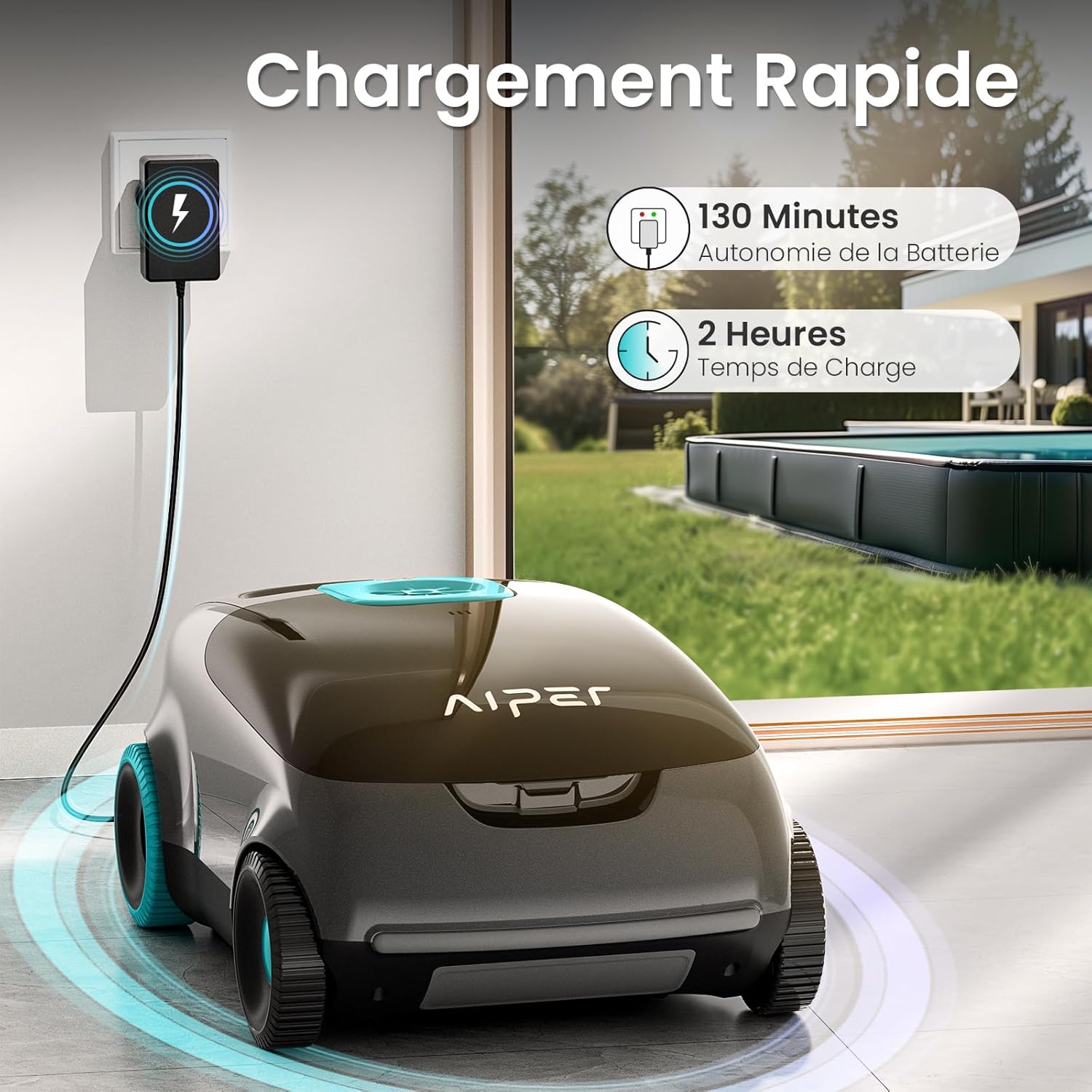 AIPER - Scuba E1 - robot piscine sans fil - filtration 3μm+180μm, tri-moteur, 130min, 100㎡