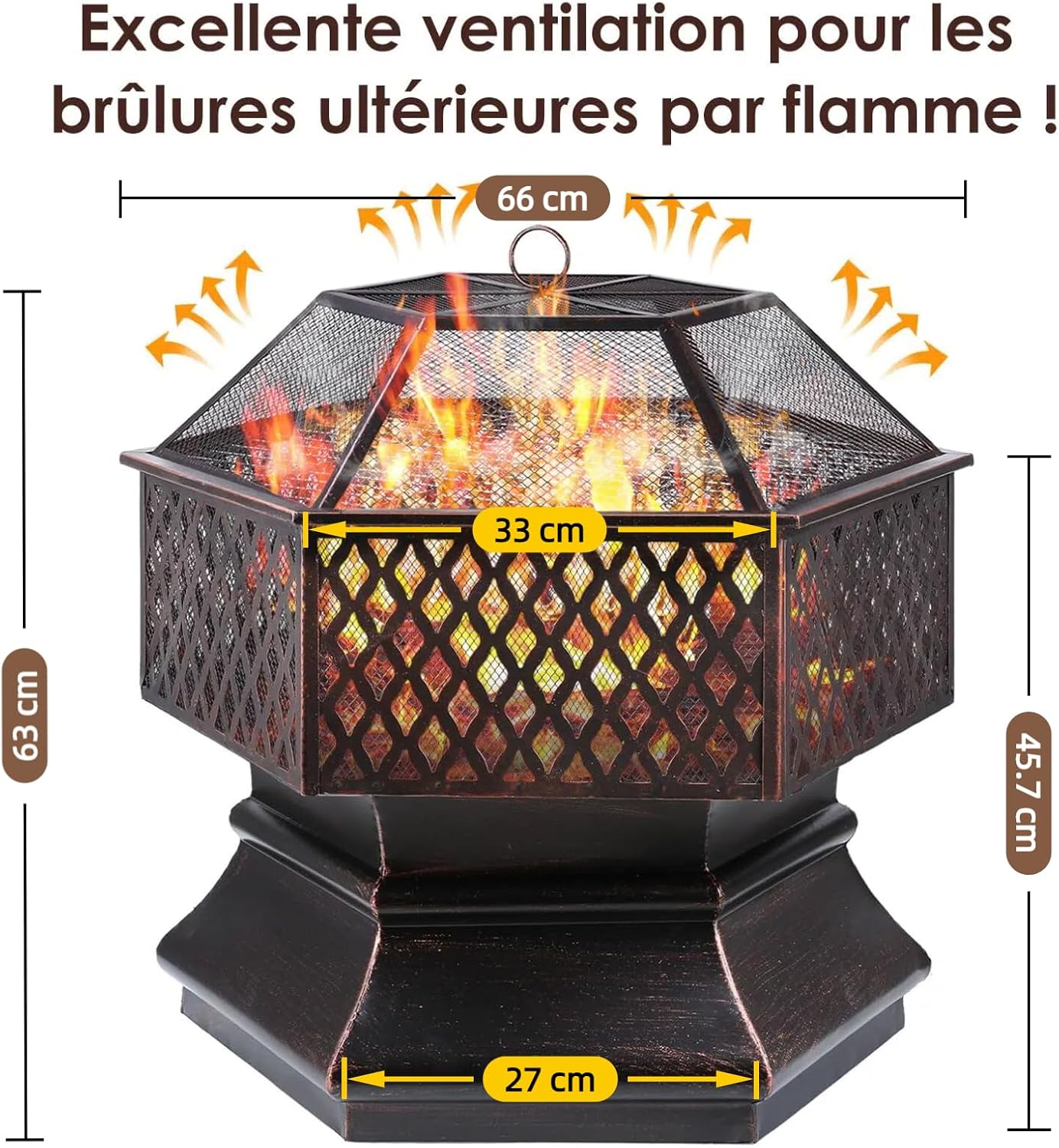 TLSUNNY - brasero avec grille - 66x66x63cm - foyer extérieur, barbecue, protection