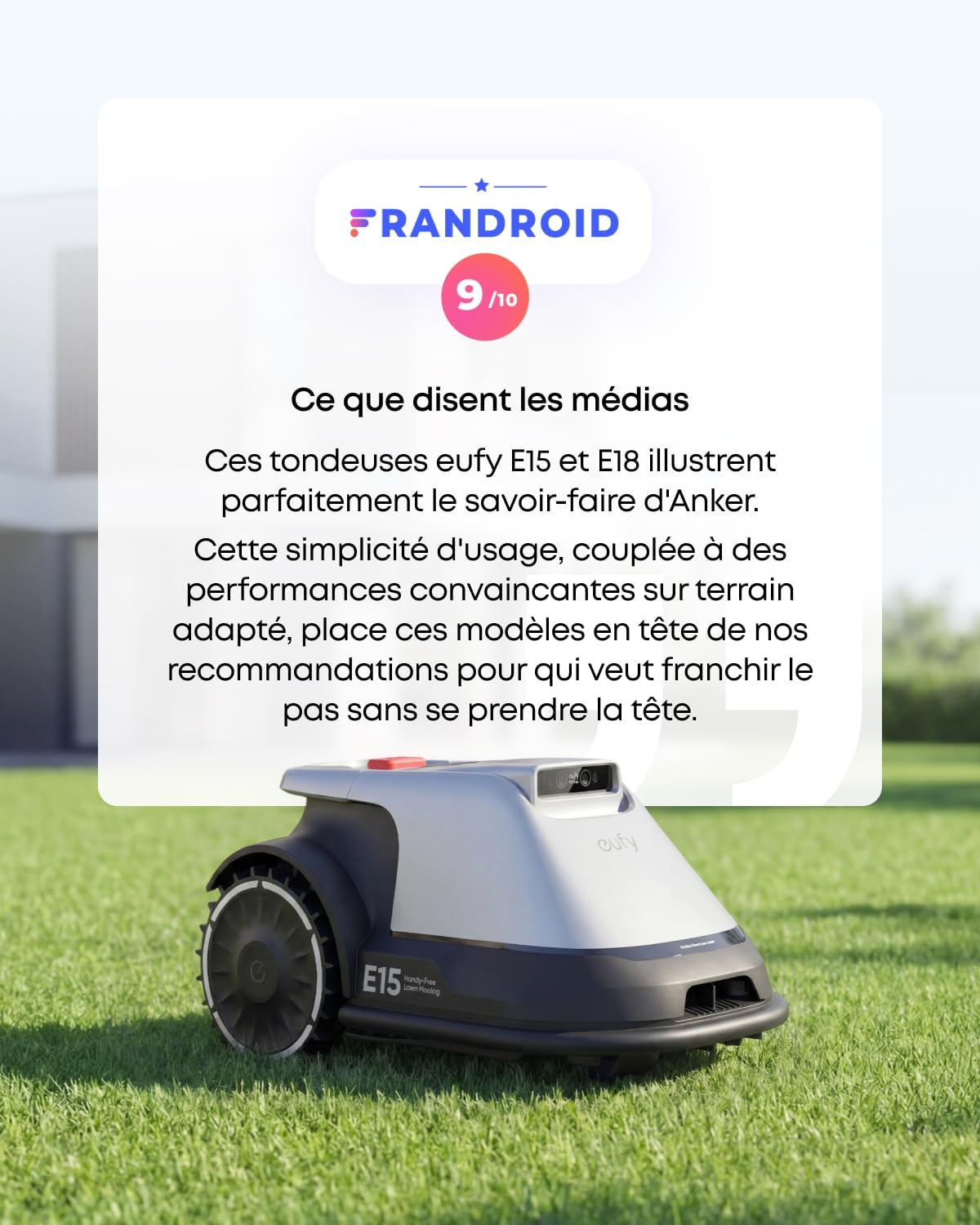 eufy - E15 Robot Tondeuse - 800 m² - sans fil, cartographie smart, contourne obstacles, installation rapide, E15