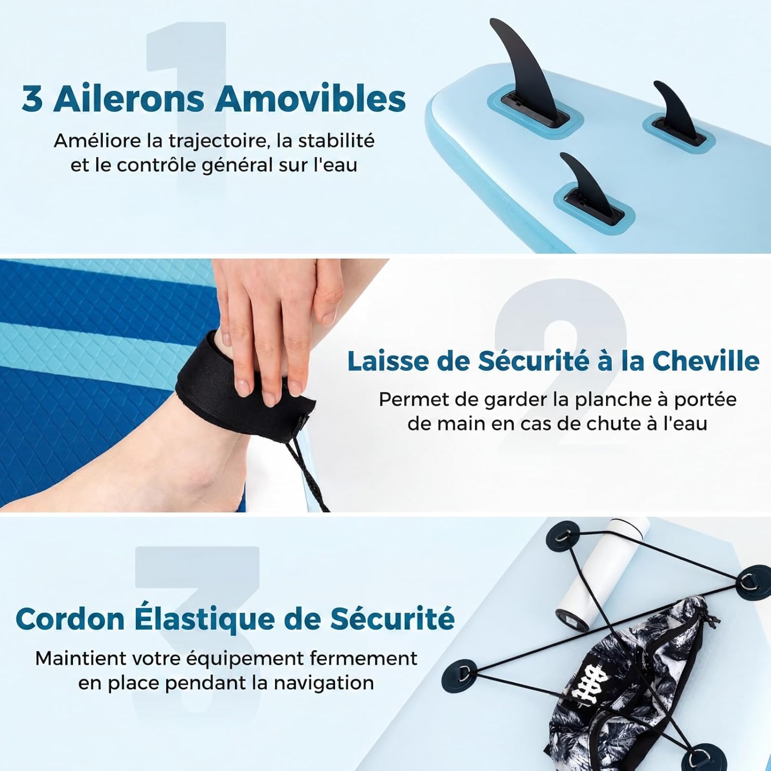 COSTWAY - Paddle board gonflable - réglable, sac à dos, pompe, sécurité