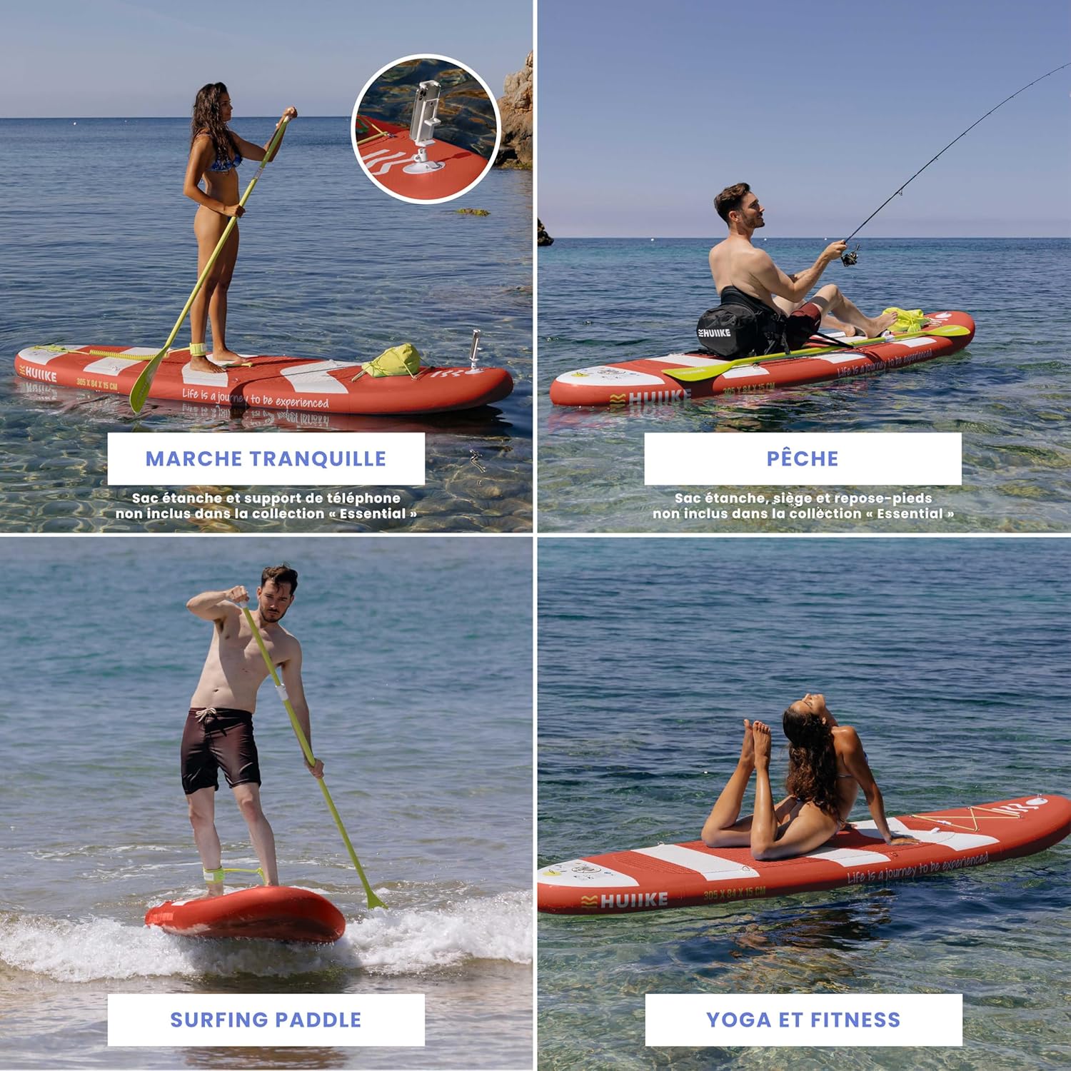 HUIIKE Paddle Gonflable Adulte avec Accessoires Inclus, Pagaie, Ailerons, Pompe. Planche de Stand Up Paddle Grande Stabilité et Résistance. 305 x 84 x 15 cm, Jusqu'à 130 kg