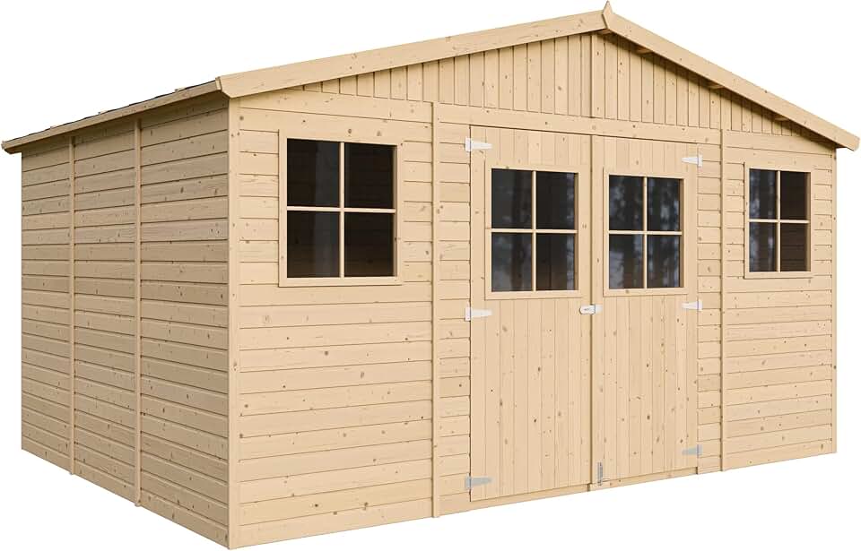 Timbela - Abri de jardin bois, 12m², fenêtres, H246x418x320cm, M331