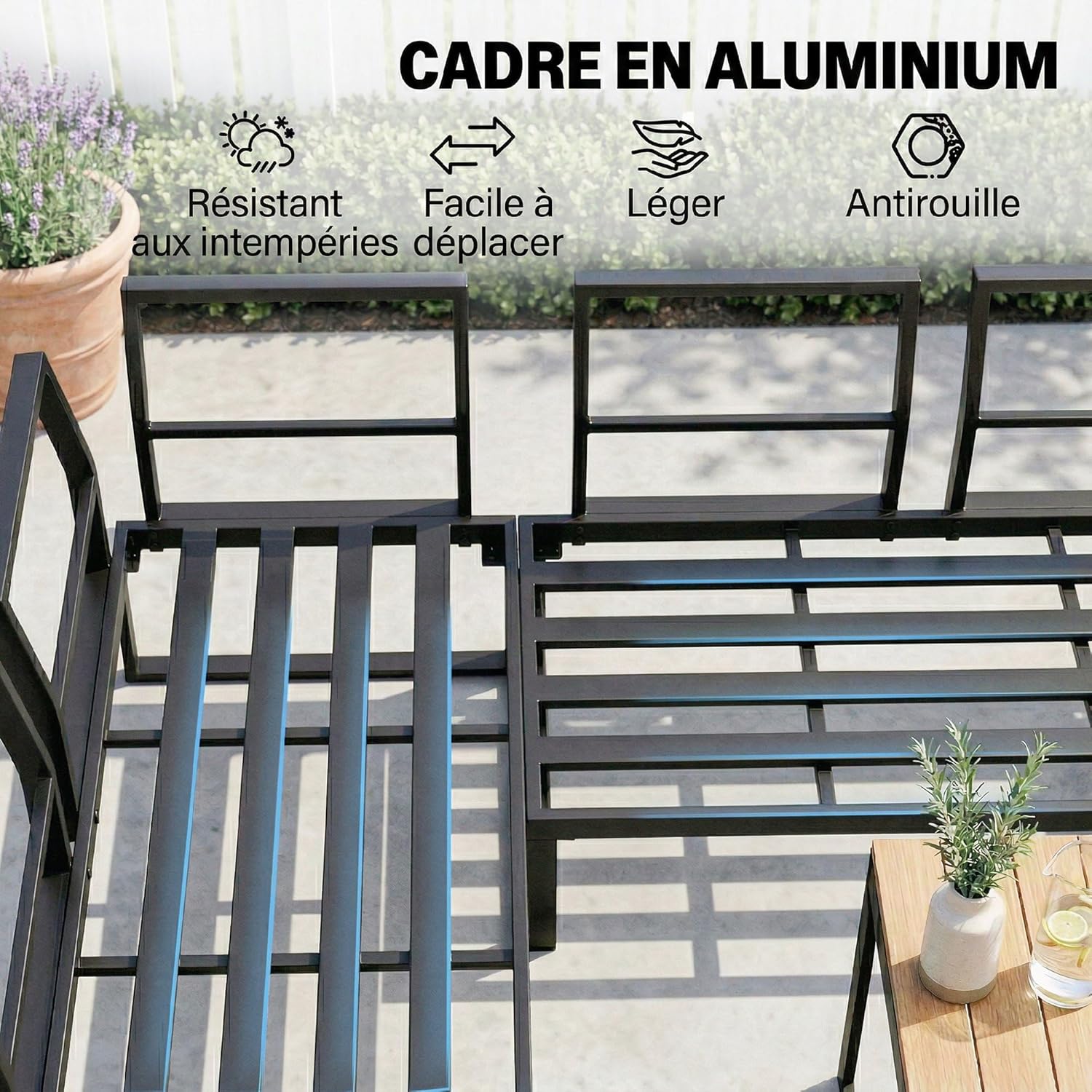 Salon de Jardin Outsunny - 6-8 pers - Ensemble aluminium, table haute, canapé d'angle, table bois composite, gris - OJ-6