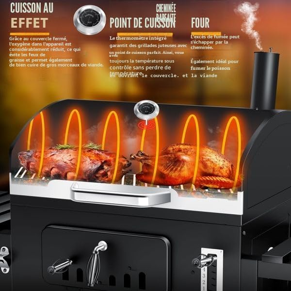 KESSER - barbecue charbon XXL - sur pied, thermomètre, 8 brochettes