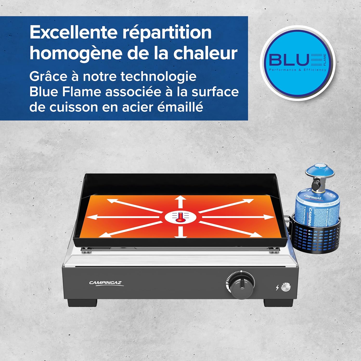 Campingaz - Othello 1 CV - Plancha 2,8kW - plaque acier émaillé, BlueFlame