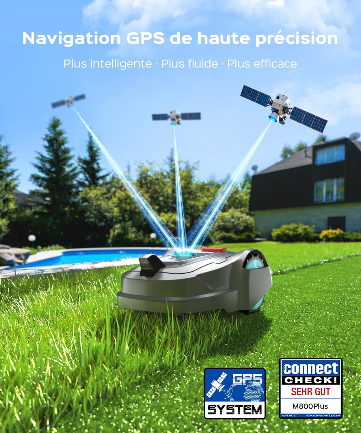 YARDCARE - Tondeuse robot série M800Plus - 800m² - GPS, 3D vision, sans fil, détection 150 obstacles, M800Plus