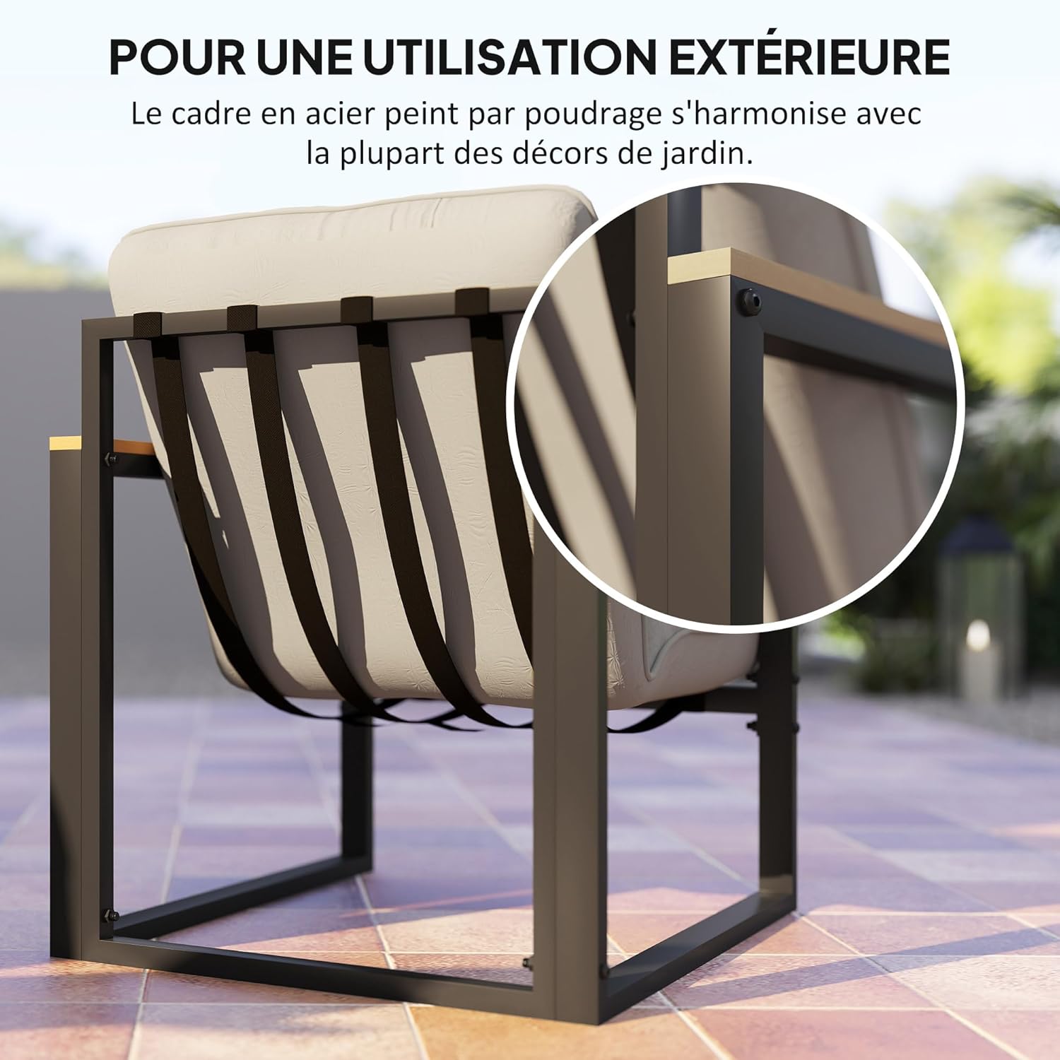 Outsunny - Salon de jardin 4 places - canapé, 2 fauteuils, table en verre, coussins inclus, gris