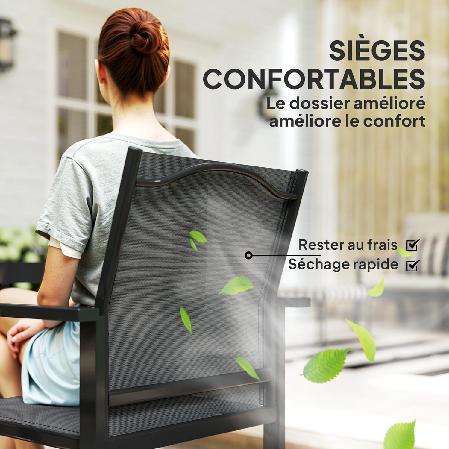 Outsunny - salon de jardin extérieur 4 places - table verre 140 cm, chaises empilables, noir