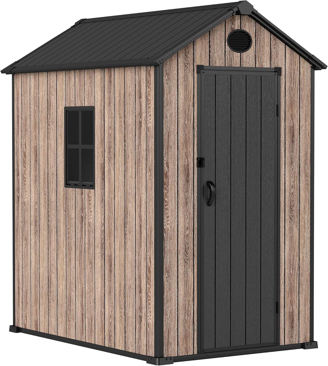 Hoggar Abri de jardin en résine 2,70 m² Oak O30 - Sol inclus - Fenêtre latérale - Effet bois premium - Protection UV et imperméable - Fermeture par goupille - Ventilations - Porte battante