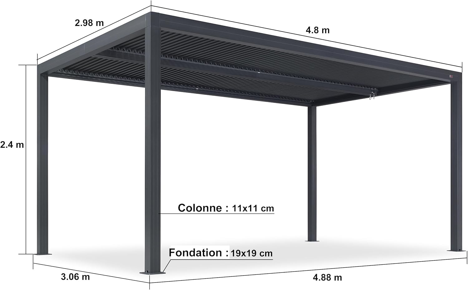 PURPLE LEAF - Pergola bioclimatique - 4,8x3m - alu, lames orientables, éclairage, 14,4m²
