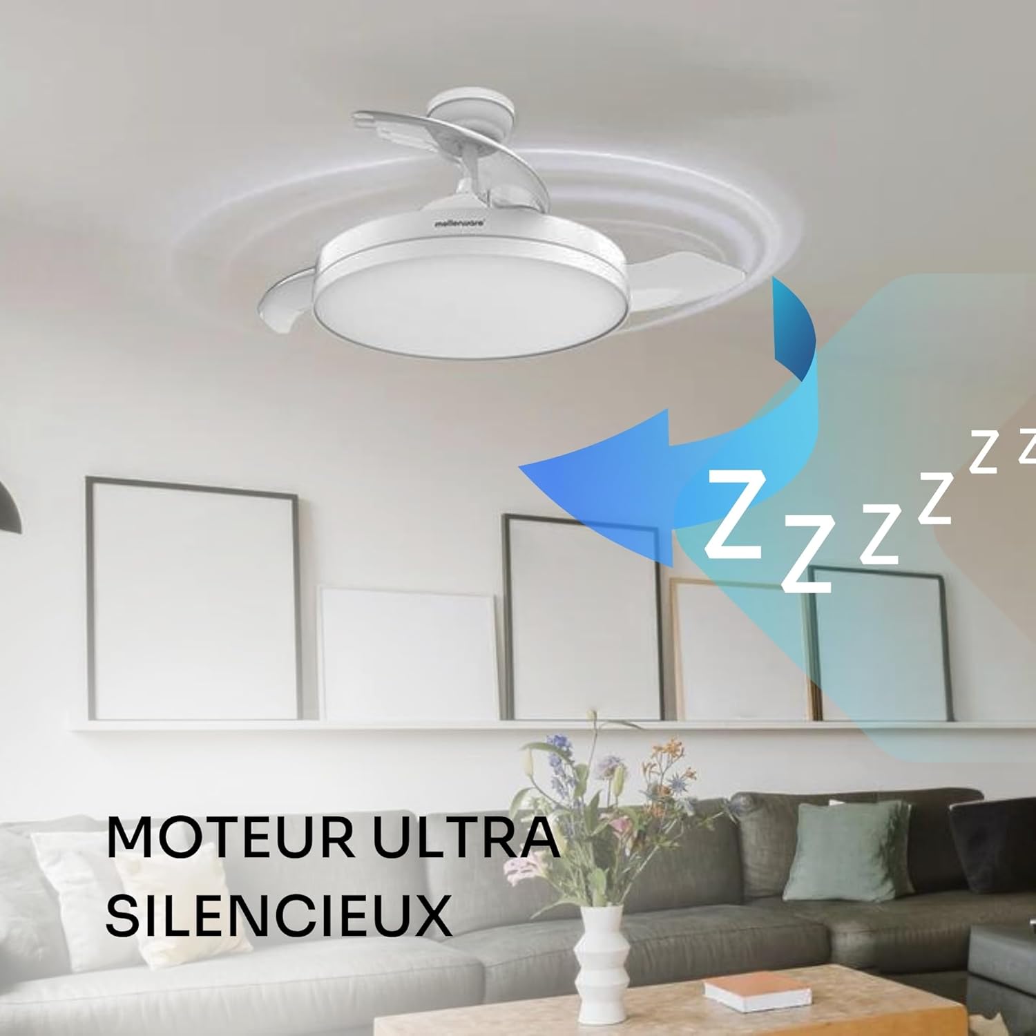 Mellerware - Brizy rétractable Ø106 cm - 40 W, 6 vitesses, LED, moteur DC