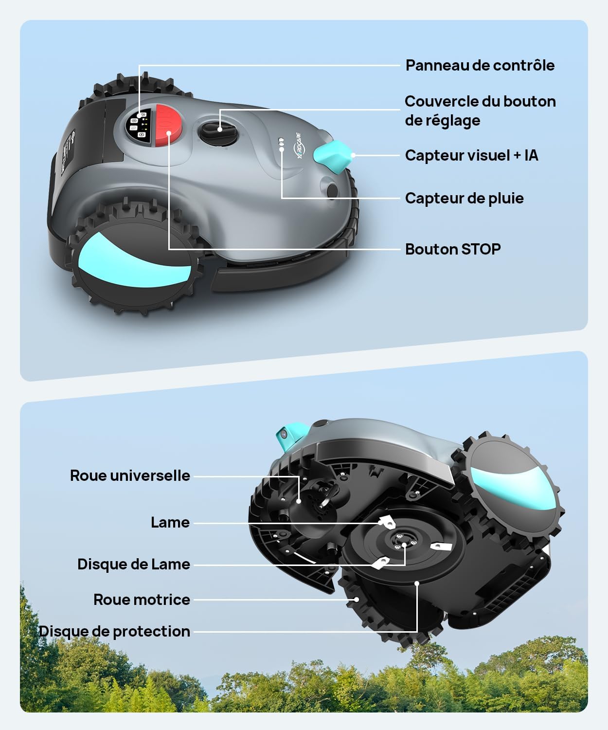 YARDCARE - robot tondeuse caméra 150㎡, batterie 4Ah spiral V100