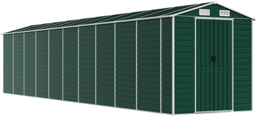vidaXL Abri de Jardin, Cabane à Outils avec Poignées, Remise à Outils avec Toit Inclinable, Abri de Rangement Terrasse, Vert 191x895x198 cm Acier Galvanisé