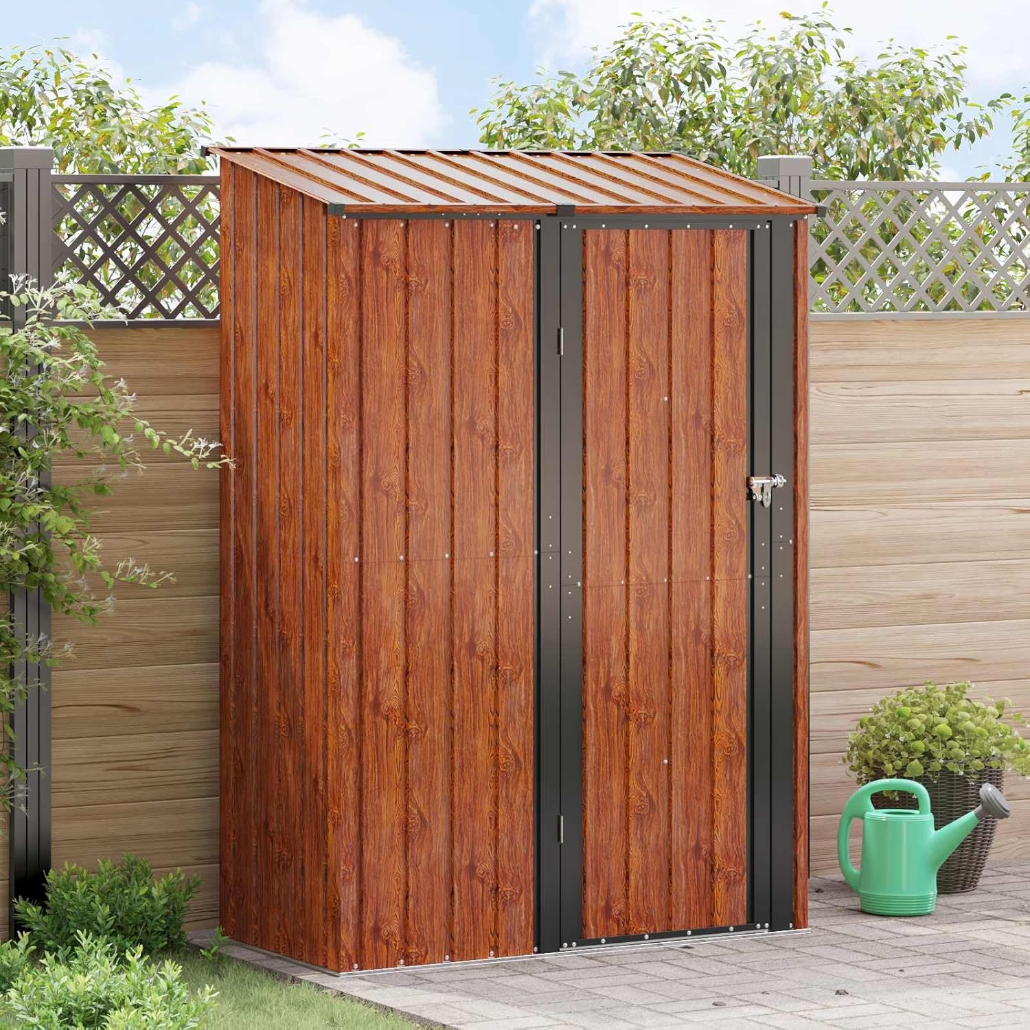 vidaXL Cabanons de Jardin Marron 140,5 x 74 x 200 cm Métал, Abri de Jardin et terrasse, Rangement rectangulaire, résistant aux intempéries, idéal pour Outils et Plus