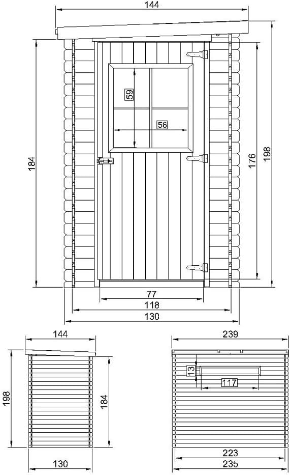 Timbela - Abri de jardin bois avec sol, 239x144x198 cm, toit étanche, fenêtres, M306+M306G