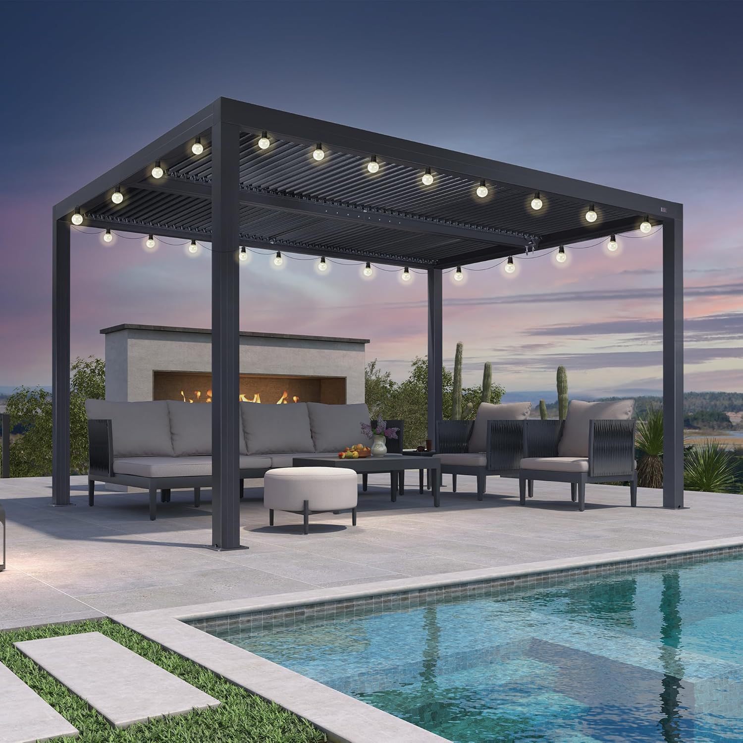 PURPLE LEAF - Pergola bioclimatique - 4x3,3m - lames orientables, éclairage intégré