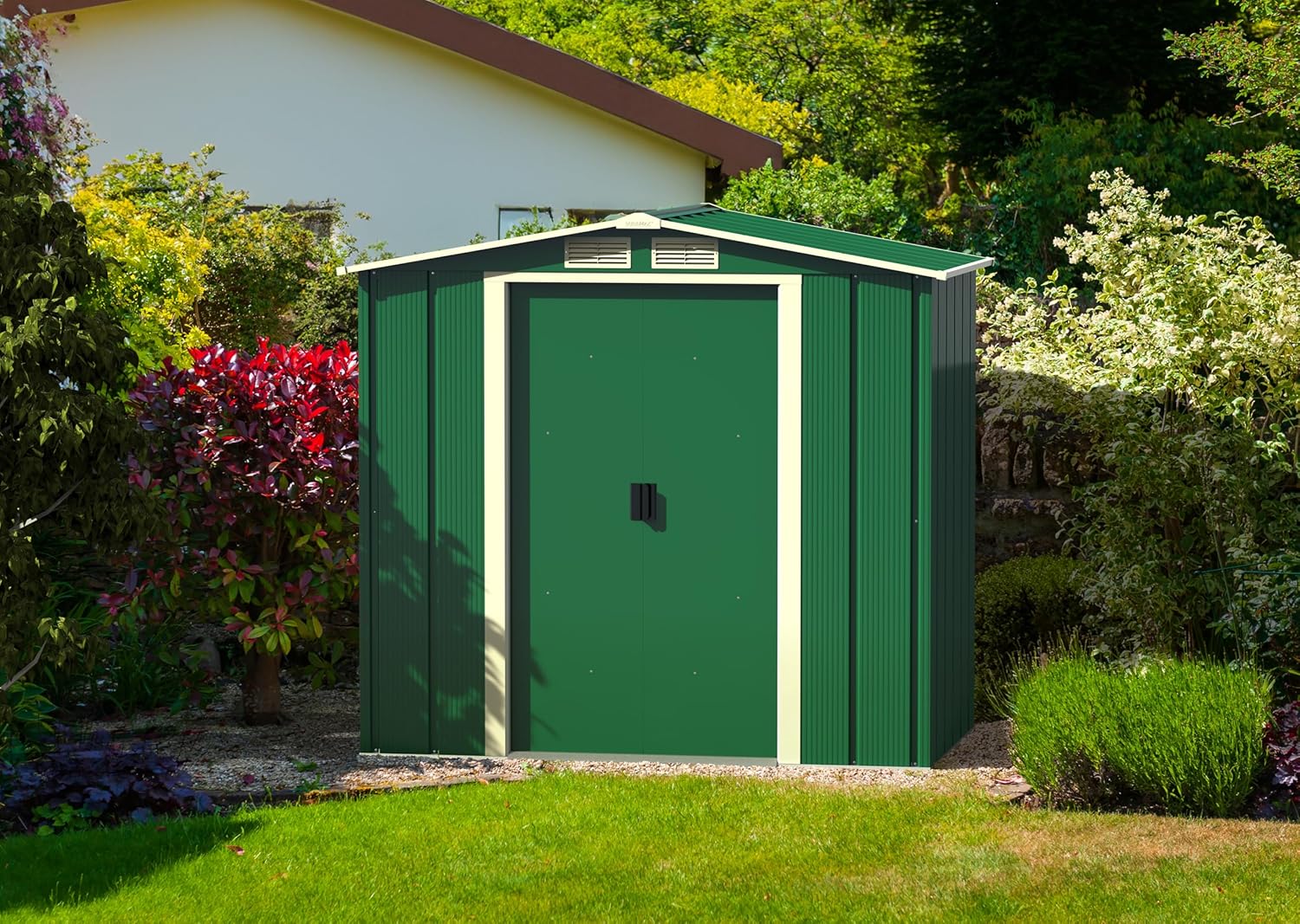 Duramax ECO 6 x 4 (2.17 m²) Abri de Jardin en Métal Galvanisé à Chaud, Abri de Stockage d'Outils, Structure de Toit Renforcée, Abri en Métal Sans Entretien, Vert