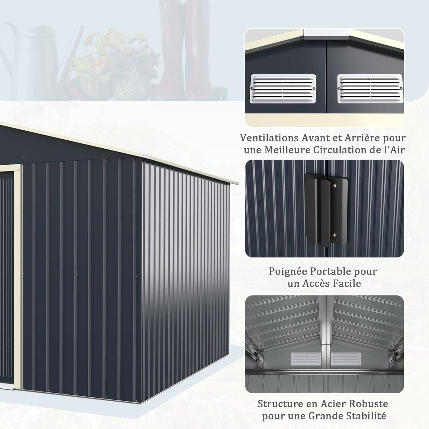 GOPLUS - abri jardin métal galvanisé 330x255x210cm - portes coulissantes, résistant intempéries