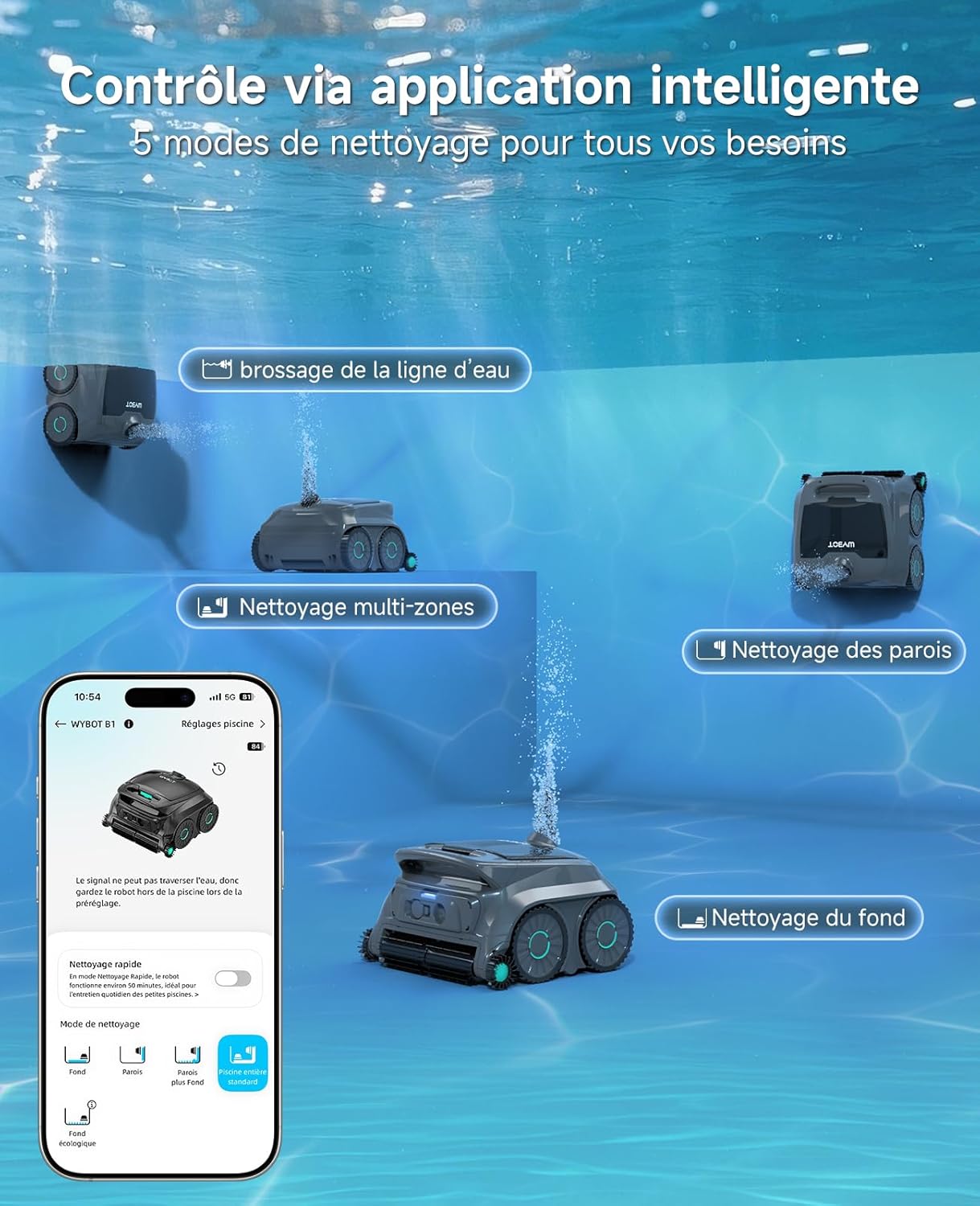 WYBOT - Robot piscine OS600 - nettoyage parois, 120 min, sans fil, OS600
