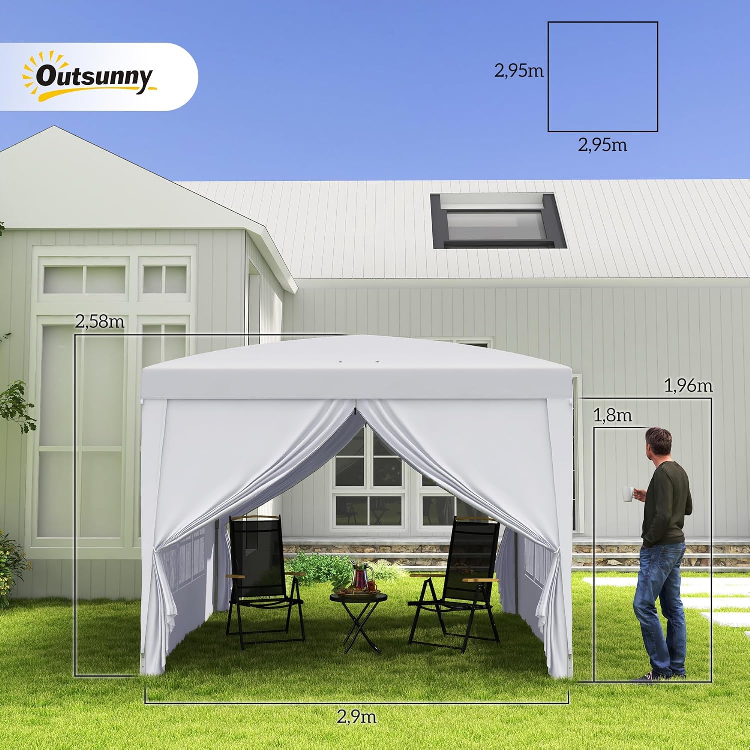 Outsunny - tonnelle pop-up pliante - 3x3 m - 4 parois, sac transport