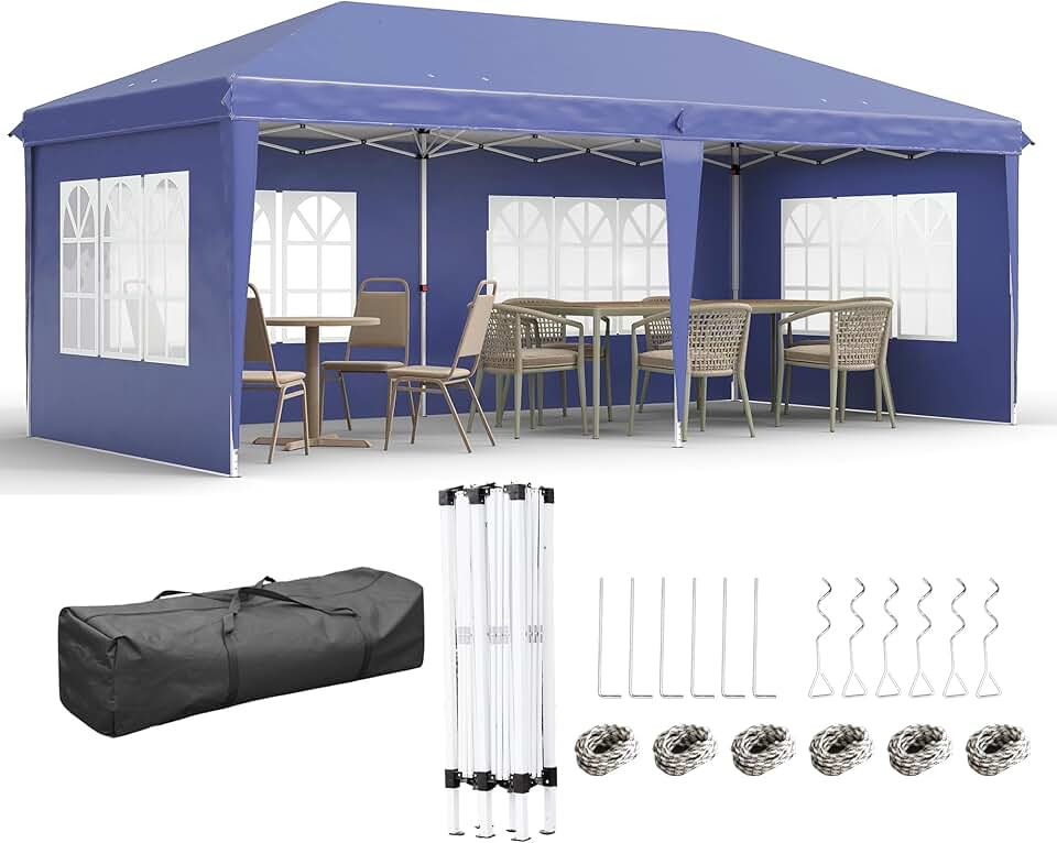 Outsunny – Tonnelle pop-up jardin 3x6 m, 3 côtés, sac transport