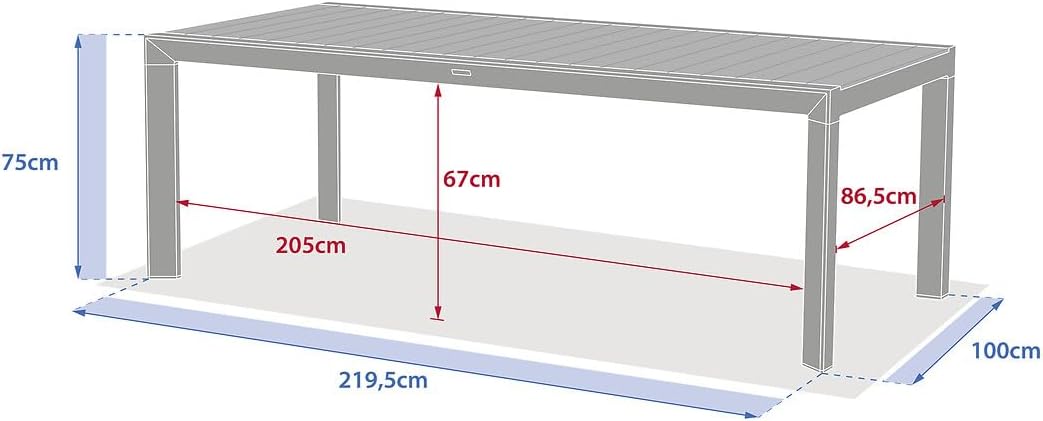 Hespéride - Table de jardin Évasion 8 places - aluminium, effet bois, lin et argile