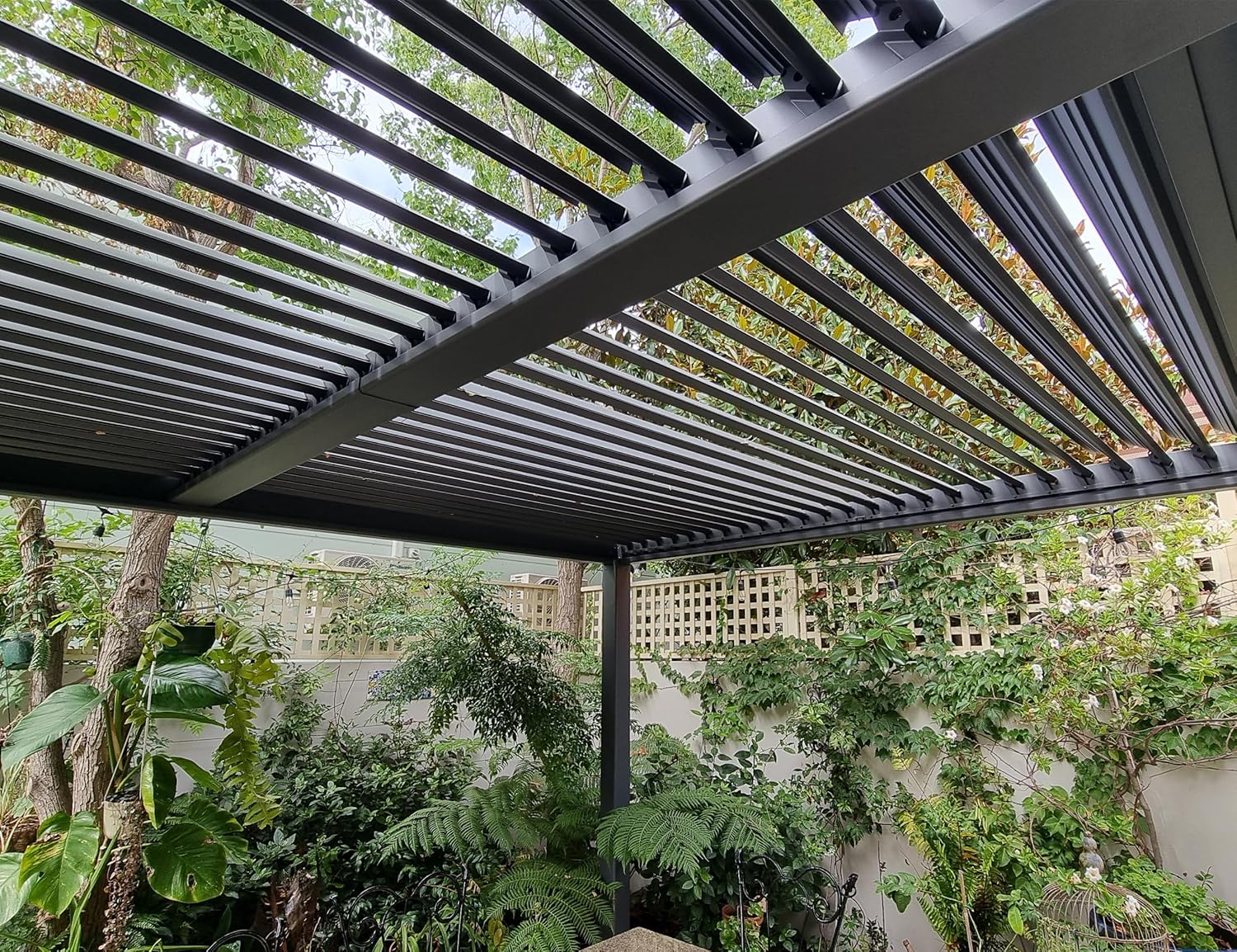 PURPLE LEAF - pergola bioclimatique - 3x3,65m - aluminium, lames orientables, gris