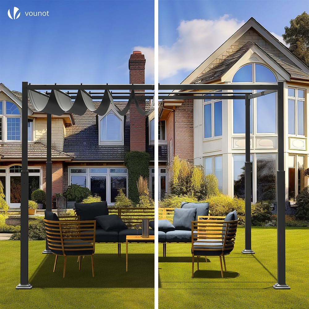 VOUNOT - Pergola rétractable 3x3m - métal, toile polyester haute densité