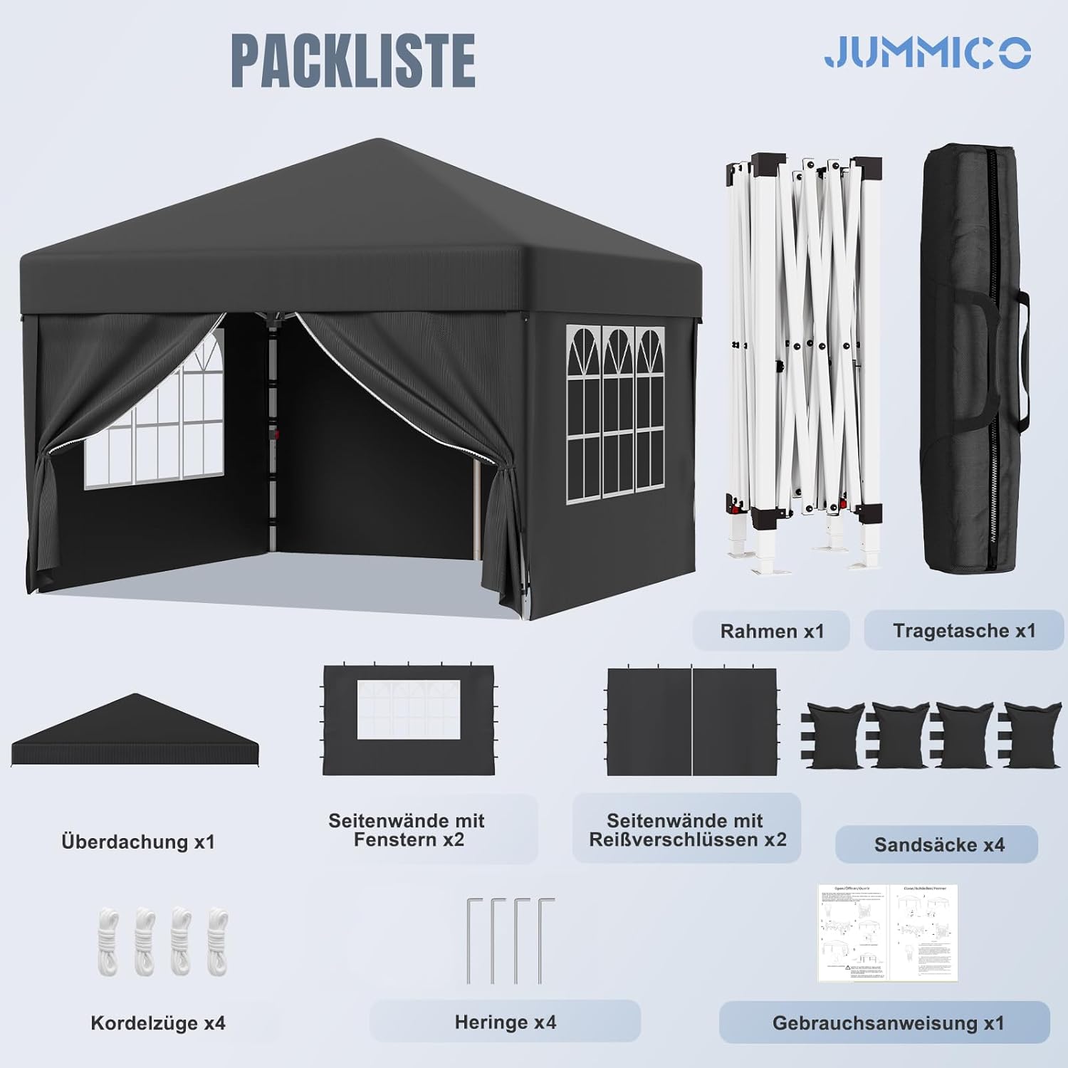 JUMMICO - Tonnelle pliante série jardin - 3x3m - montage rapide, réglable, imperméable