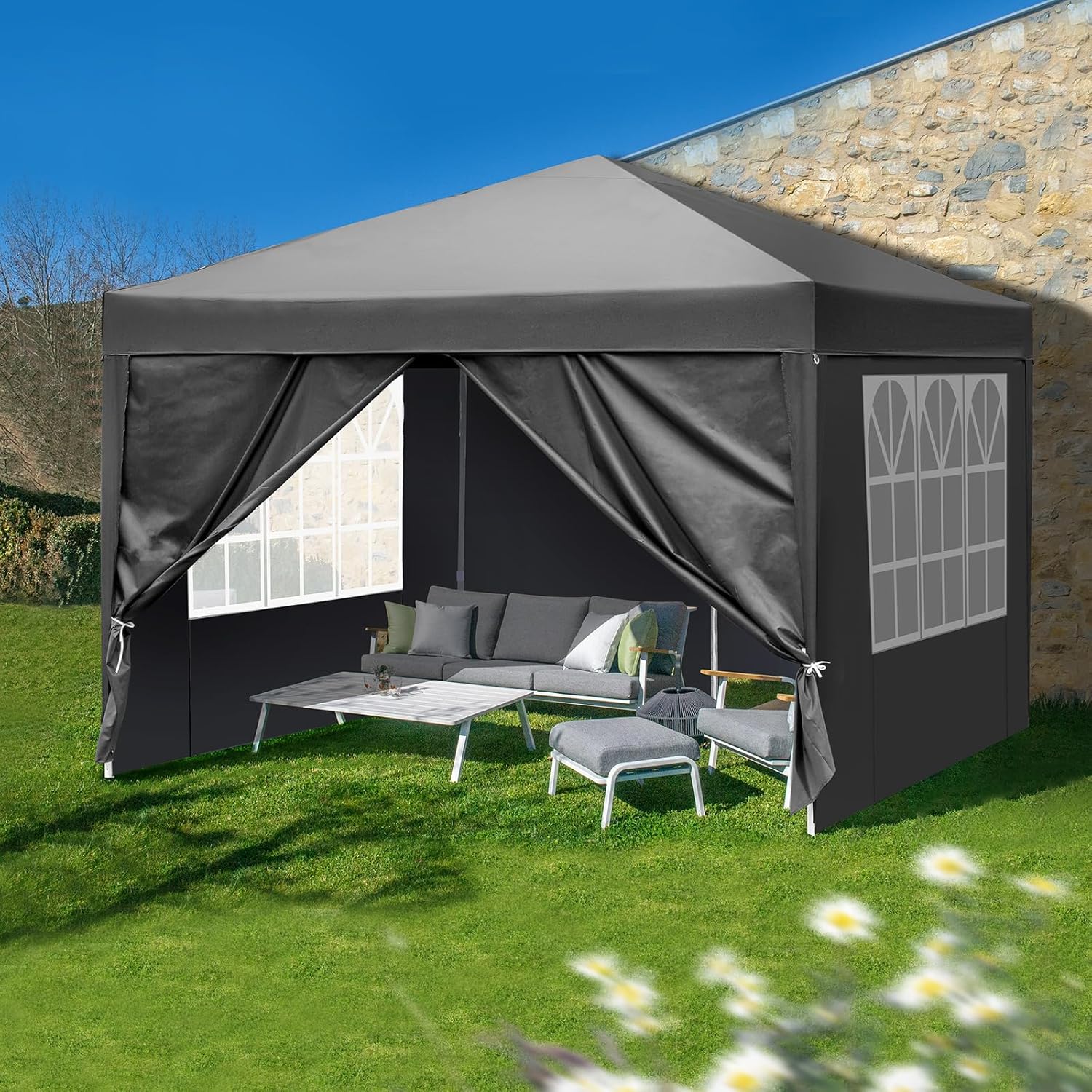 LEADZM - tonnelle pliante - 3x3m - imperméable, UV50+, 4 côtés, réglable