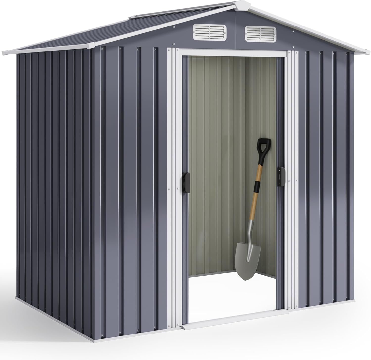 Abri de jardin en métal 184 x 119 x 186 cm, avec toit en pente et porte coulissante, abri à outils avec serrure et gants (gris)