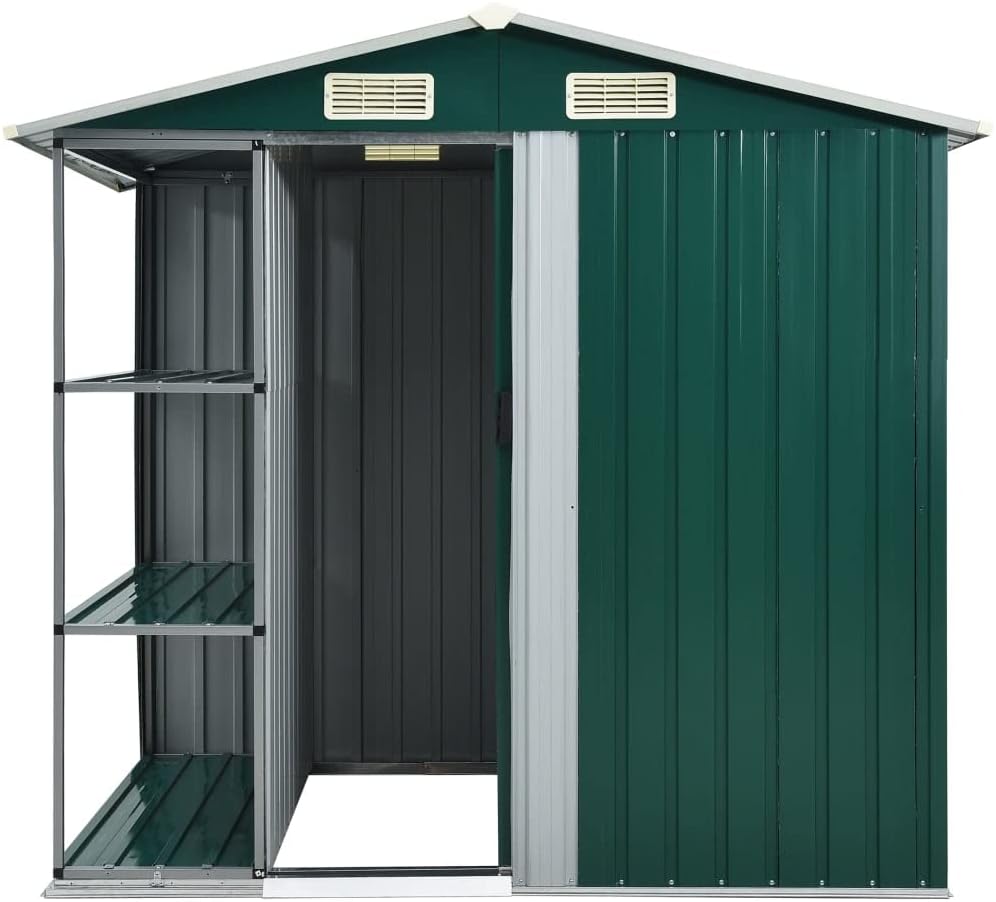 ShGaxin - abri de jardin extérieur avec étagère fer vert - 205x130x183 cm