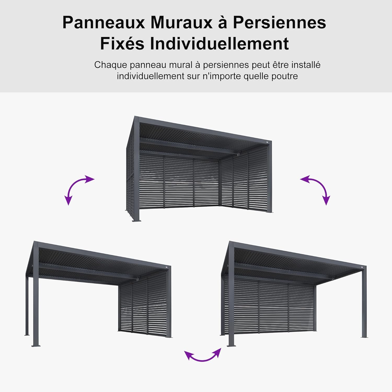 PURPLE LEAF - Pergola bioclimatique - 4,24x3m - aluminium, persienne fixe, lames orientables