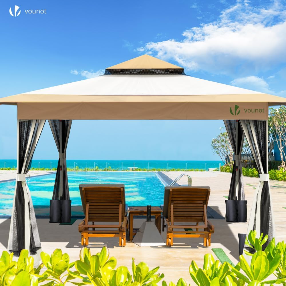 VOUNOT - tonnelle jardin extérieur - 3.6x3.6m - moustiquaire, acier, toit double, anti-UV