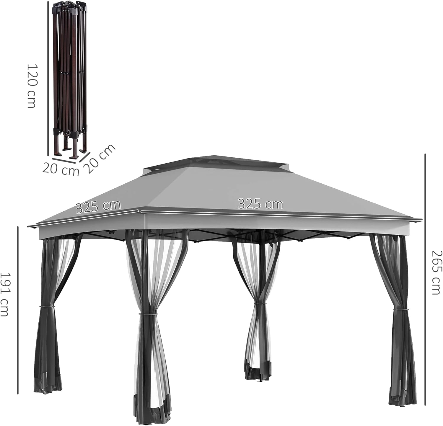 Outsunny - Tonnelle Pop-up - 3x3m - Métal, anti-UV, moustiquaire, sac de transport