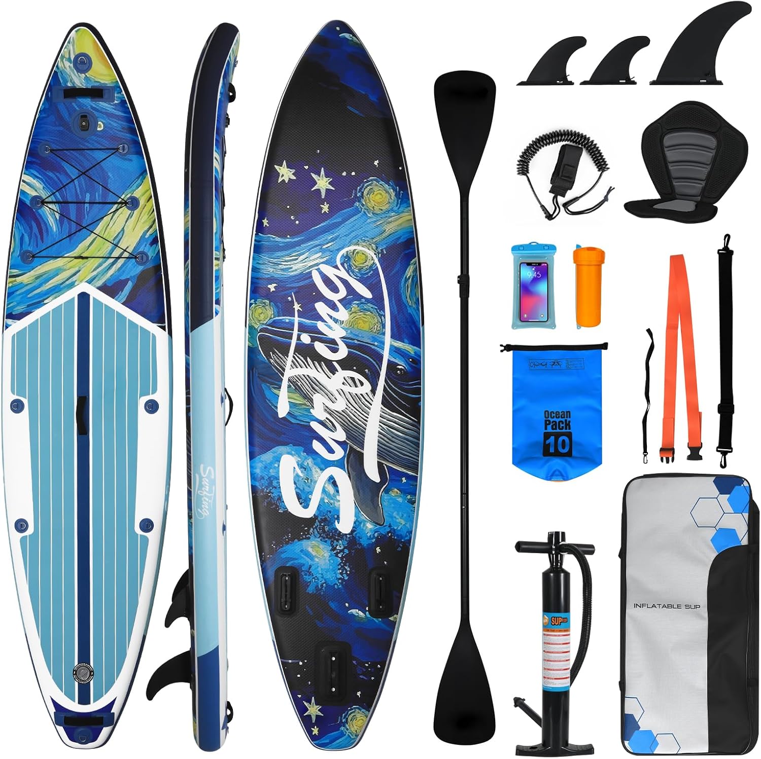 YU YUSING - Paddle gonflable adulte 320/335cm - 2 personnes, siège kayak, pagaie, support caméra, 150kg