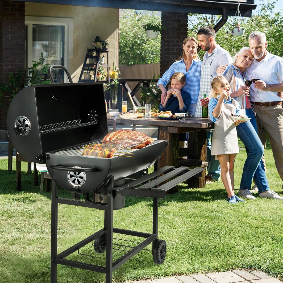 DEWINNER - barbecue charbon série de base - grille XXL, roulettes, tiroir à cendres